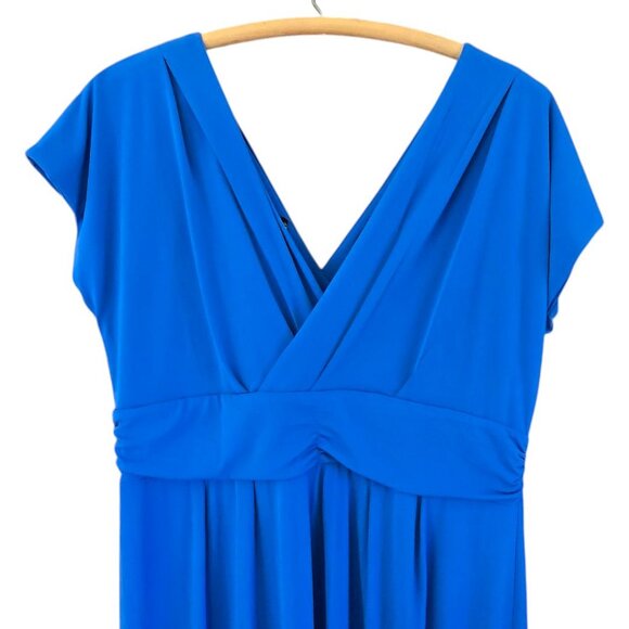 NWT Iman 1XL Blue V-Neck Surplice Wrap Pleated Empire Waist Maxi Dress - Picture 5 of 8